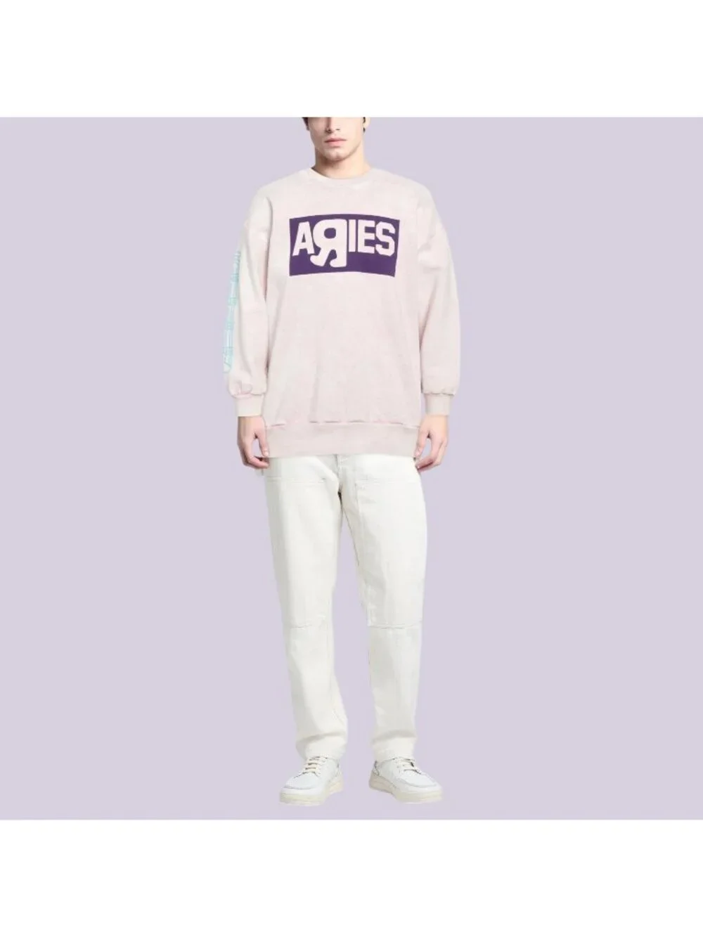 Vans Vault x Aries Crew Sweatshirt Pink Logo Garment Dyed Mens S NWT
